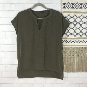 Harlowe & Graham Womens Olive Green Short Sleeve Blouse Size S